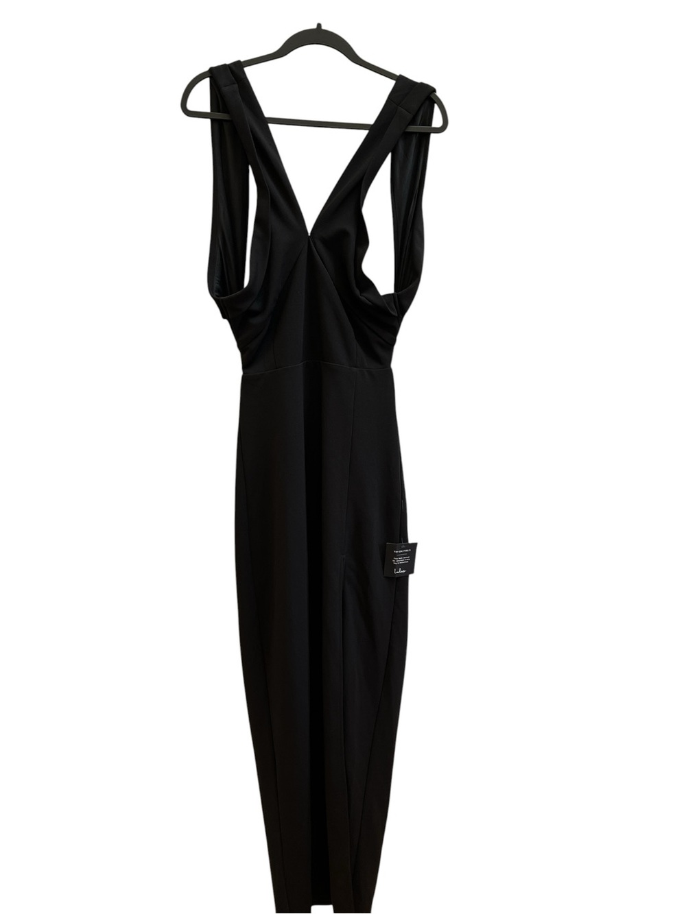 Lulus Black Draped Open Back Plunging V Neck Maxi Gown Dress M NWT Evening - Picture 3 of 9